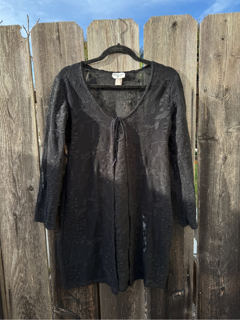 Vintage Black Lace Sheer Tie-Front Tunic Coverup Shirt Top